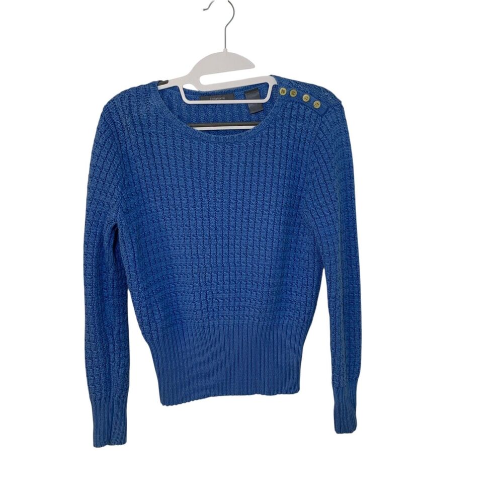 Liz Claiborne Womens Blue Cable Knit Button Detail Preppy Coastal Sweater M